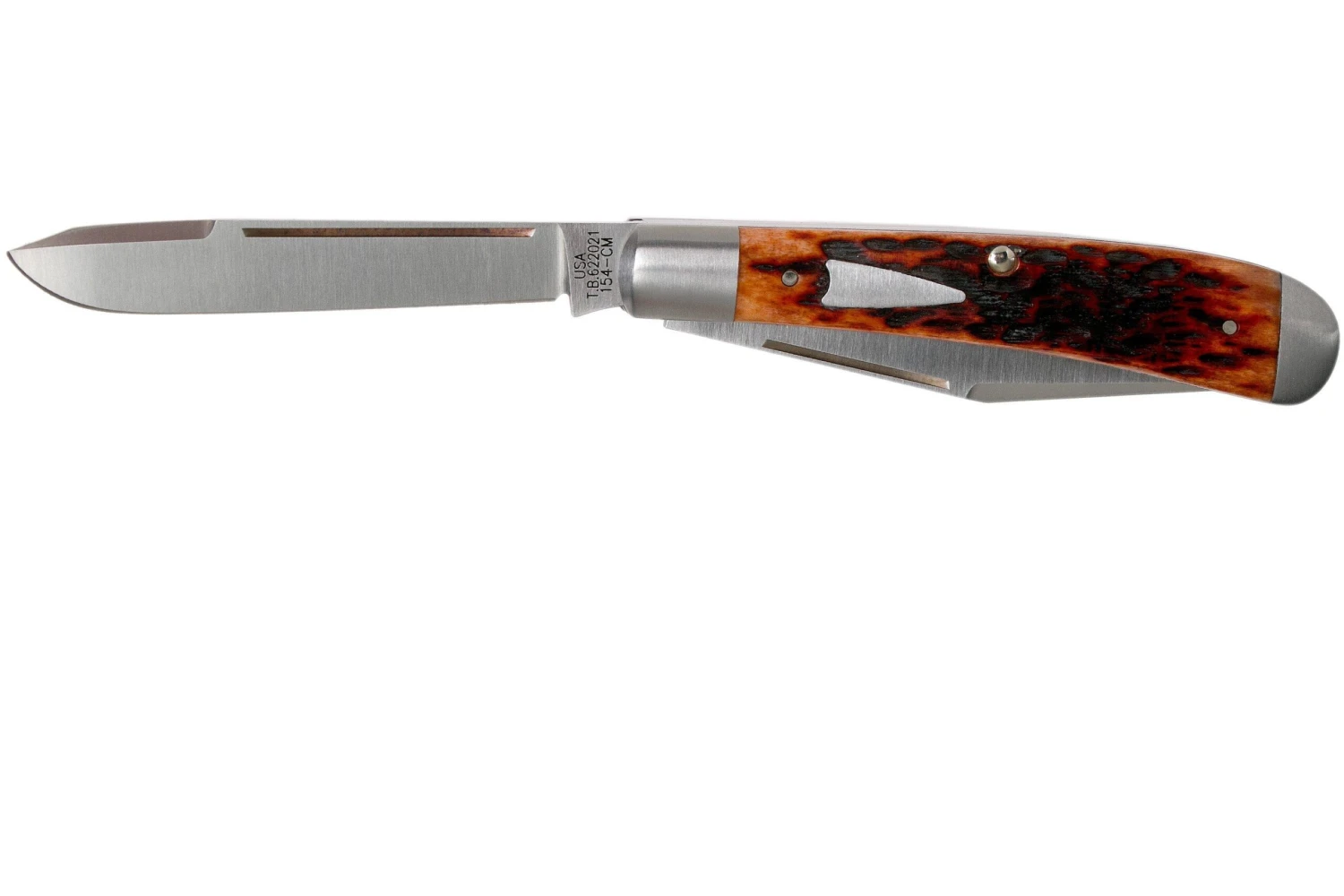 Case HT Trapper, Chestnut Bone, 154CM, Peach Seed Jig, 10770, TB622021 Couteau De Poche, Tony Bose Design 3 Case HT Trapper, Chestnut Bone, 154CM, Peach Seed Jig, 10770, TB622021 Couteau De Poche, Tony Bose Design – Image 3