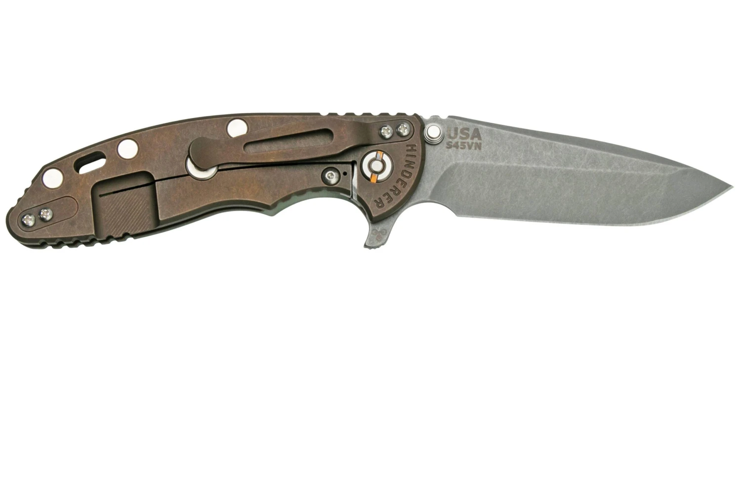 Rick Hinderer XM-18 3.5" Spanto S45VN Stonewash, Battle Bronze, Translucent G10, CPM S45VN Couteau De Poche 2 Rick Hinderer XM-18 3.5" Spanto S45VN Stonewash, Battle Bronze, Translucent G10, CPM S45VN Couteau De Poche – Image 2