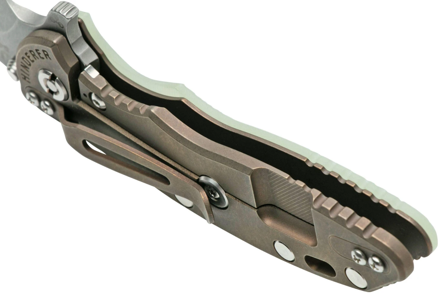 Rick Hinderer XM-18 3.5" Spanto S45VN Stonewash, Battle Bronze, Translucent G10, CPM S45VN Couteau De Poche 6 Rick Hinderer XM-18 3.5" Spanto S45VN Stonewash, Battle Bronze, Translucent G10, CPM S45VN Couteau De Poche – Image 6