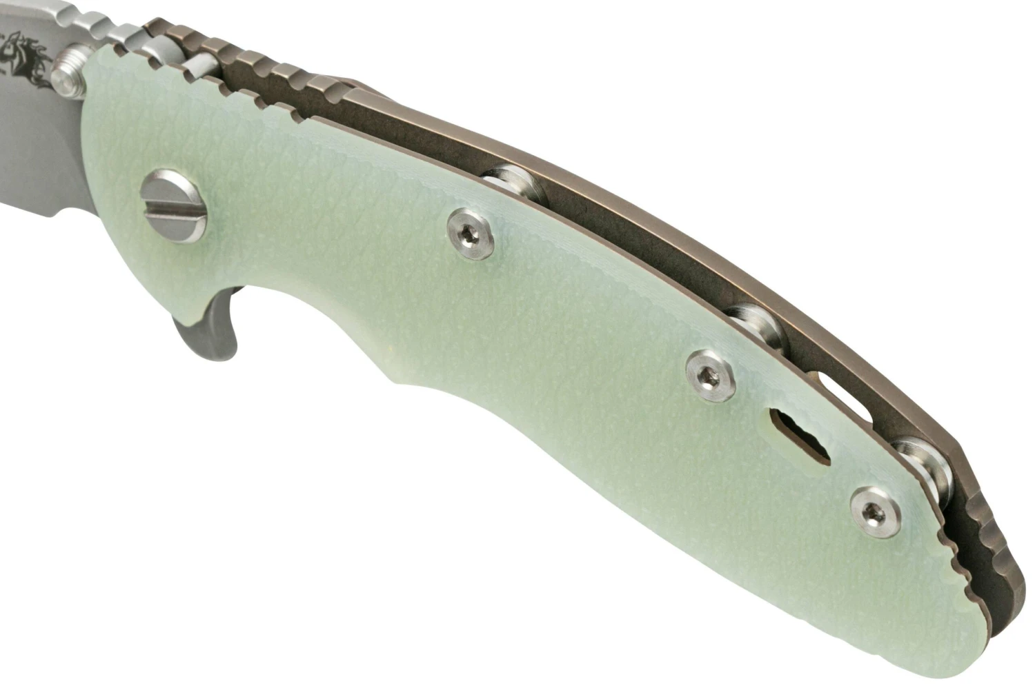 Rick Hinderer XM-18 3.5" Spanto S45VN Stonewash, Battle Bronze, Translucent G10, CPM S45VN Couteau De Poche 8 Rick Hinderer XM-18 3.5" Spanto S45VN Stonewash, Battle Bronze, Translucent G10, CPM S45VN Couteau De Poche – Image 8