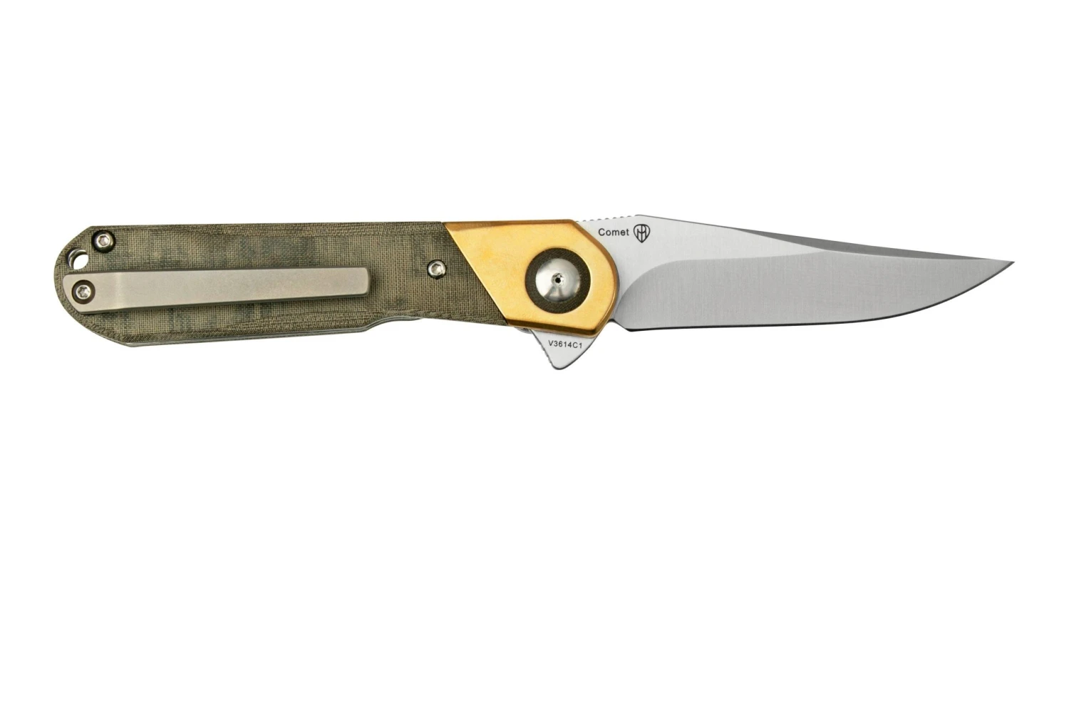 Kizer Comet V3614C1 Brass & Green Micarta, Couteau De Poche 2 Kizer Comet V3614C1 Brass & Green Micarta, Couteau De Poche – Image 2