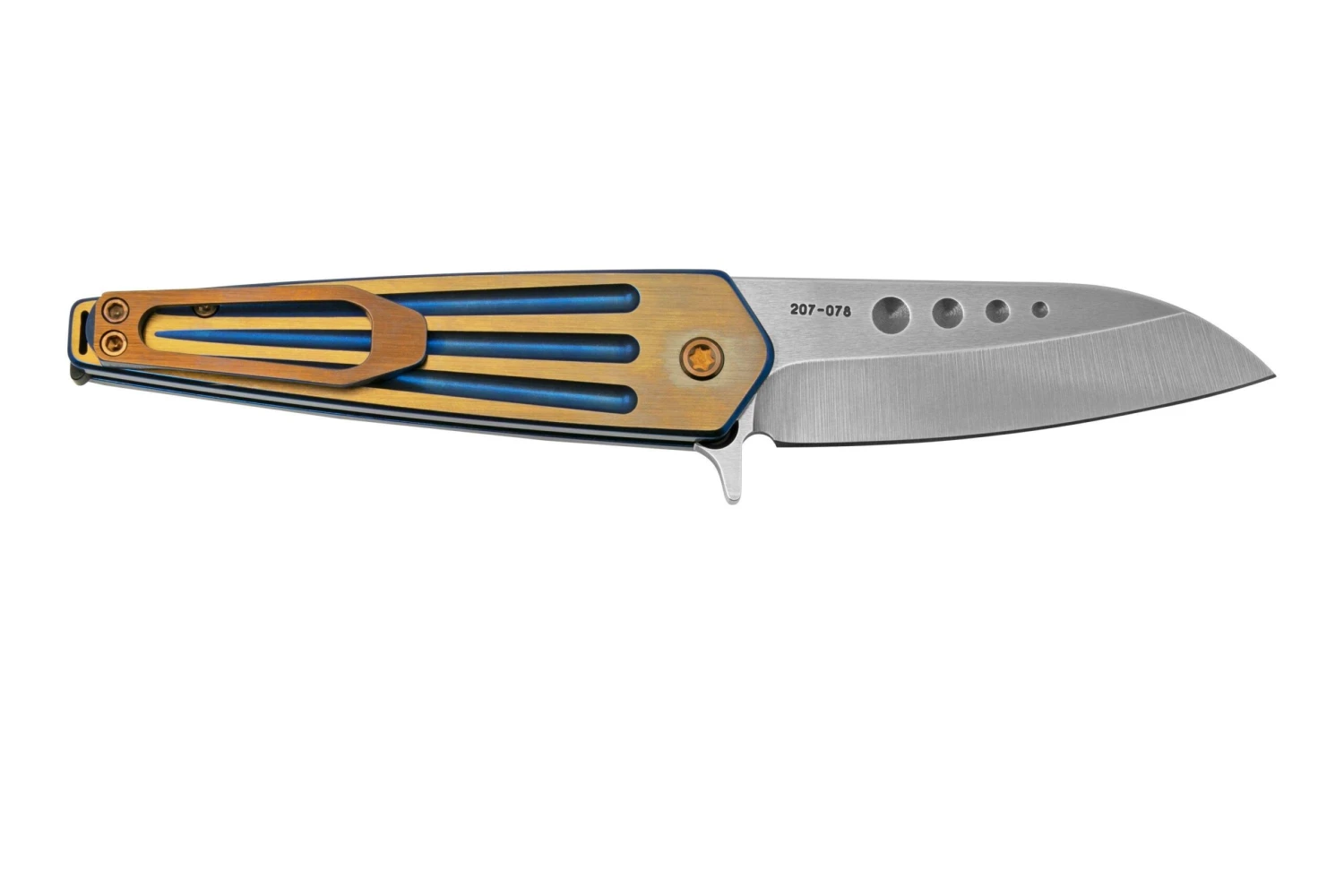 Medford Nosferatu Flipper S45VN Tumbled, Blue, Faced Bronze Flats Handles, Couteau De Poche 2 Medford Nosferatu Flipper S45VN Tumbled, Blue, Faced Bronze Flats Handles, Couteau De Poche – Image 2