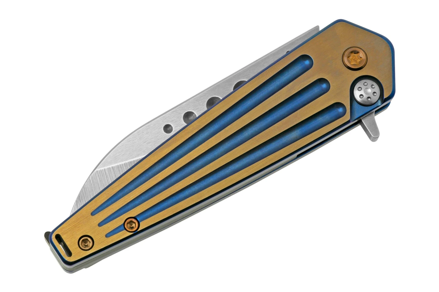 Medford Nosferatu Flipper S45VN Tumbled, Blue, Faced Bronze Flats Handles, Couteau De Poche 7 Medford Nosferatu Flipper S45VN Tumbled, Blue, Faced Bronze Flats Handles, Couteau De Poche – Image 7