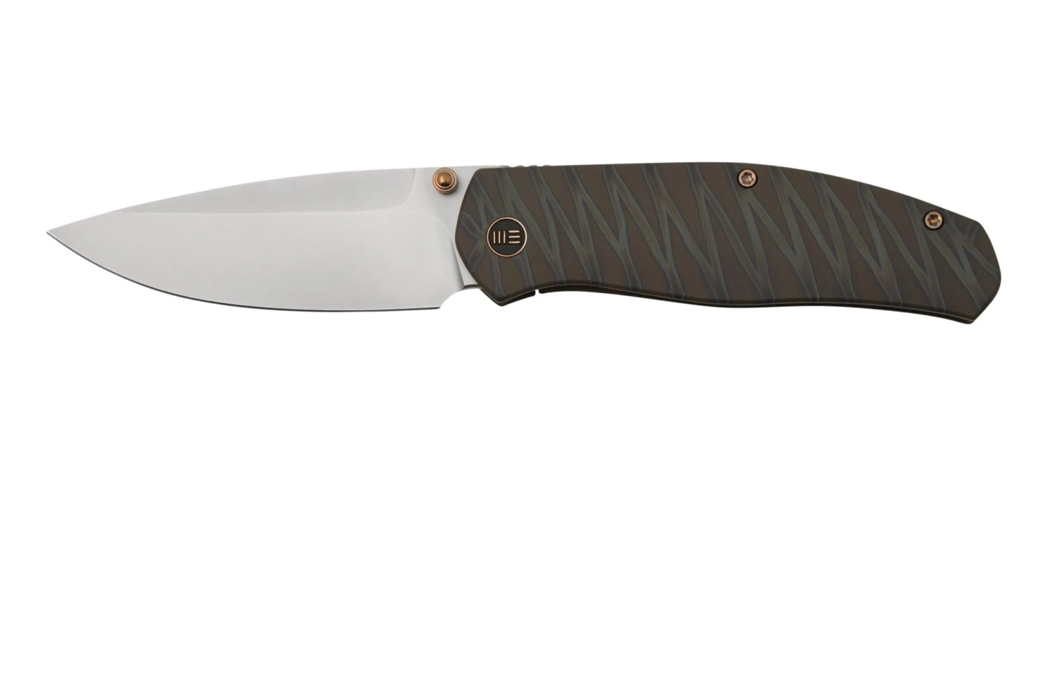 WE Knife Esprit 20025B-B Bead Blasted, Tiger Stripe Pattern Flamed Titanium Couteau De Poche, Ray Laconico Design 1 WE Knife Esprit 20025B-B Bead Blasted, Tiger Stripe Pattern Flamed Titanium Couteau De Poche, Ray Laconico Design