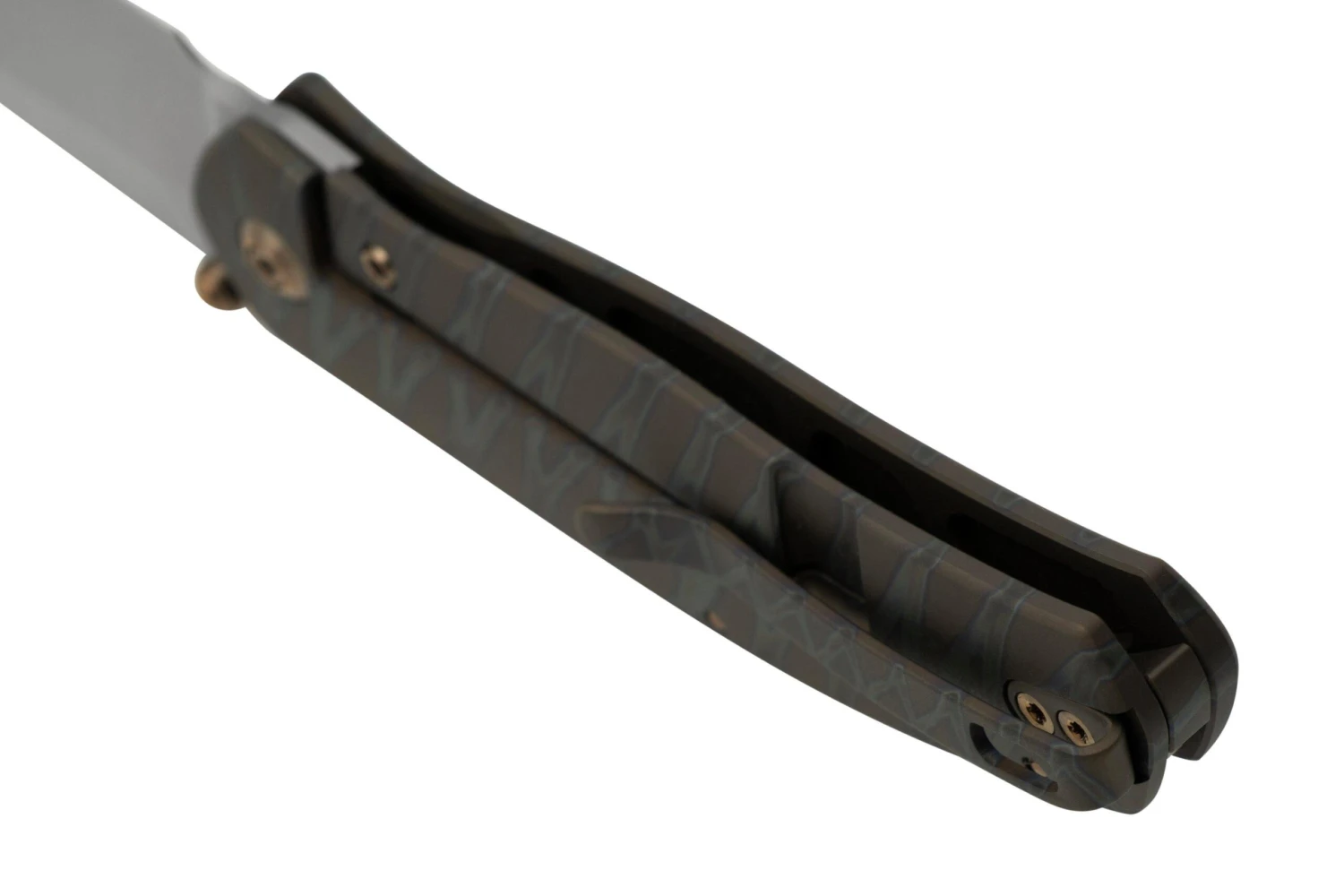 WE Knife Esprit 20025B-B Bead Blasted, Tiger Stripe Pattern Flamed Titanium Couteau De Poche, Ray Laconico Design 4 WE Knife Esprit 20025B-B Bead Blasted, Tiger Stripe Pattern Flamed Titanium Couteau De Poche, Ray Laconico Design – Image 4